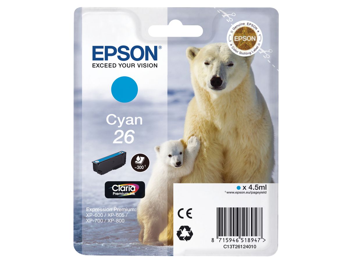 EPSON Tintenpatrone cyan T261240 XP 700/800 300 Seiten (8715946625584)