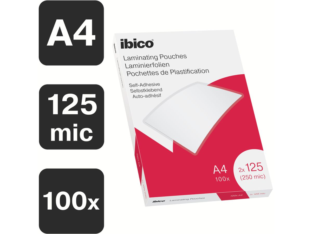IBICO Pochettes à plastifier A4 627325 brillant, 125my, adh. 100 pcs. (4049793066004)
