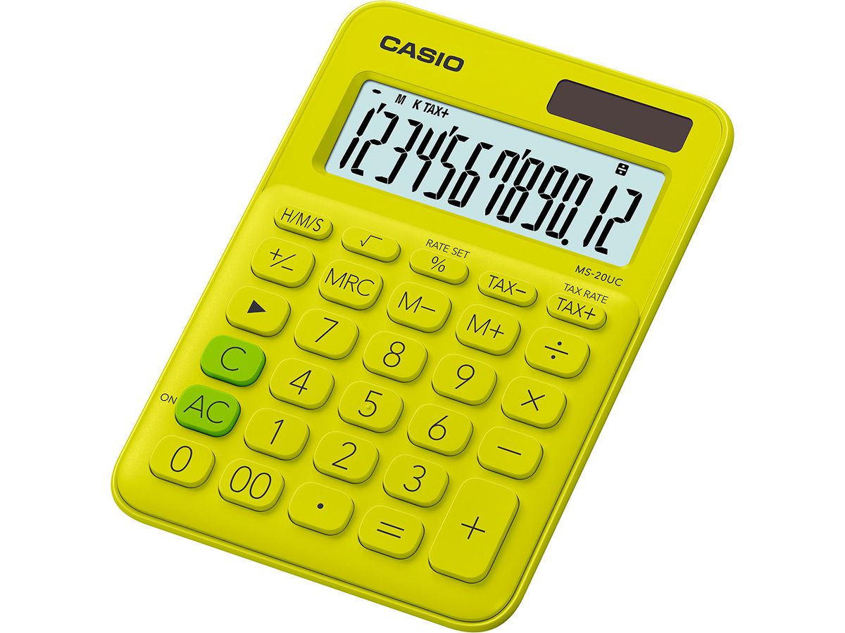 CASIO Calculatrice Mini MS-20UC-YG-S 12 chiffres jaune/vert (4549526700507)