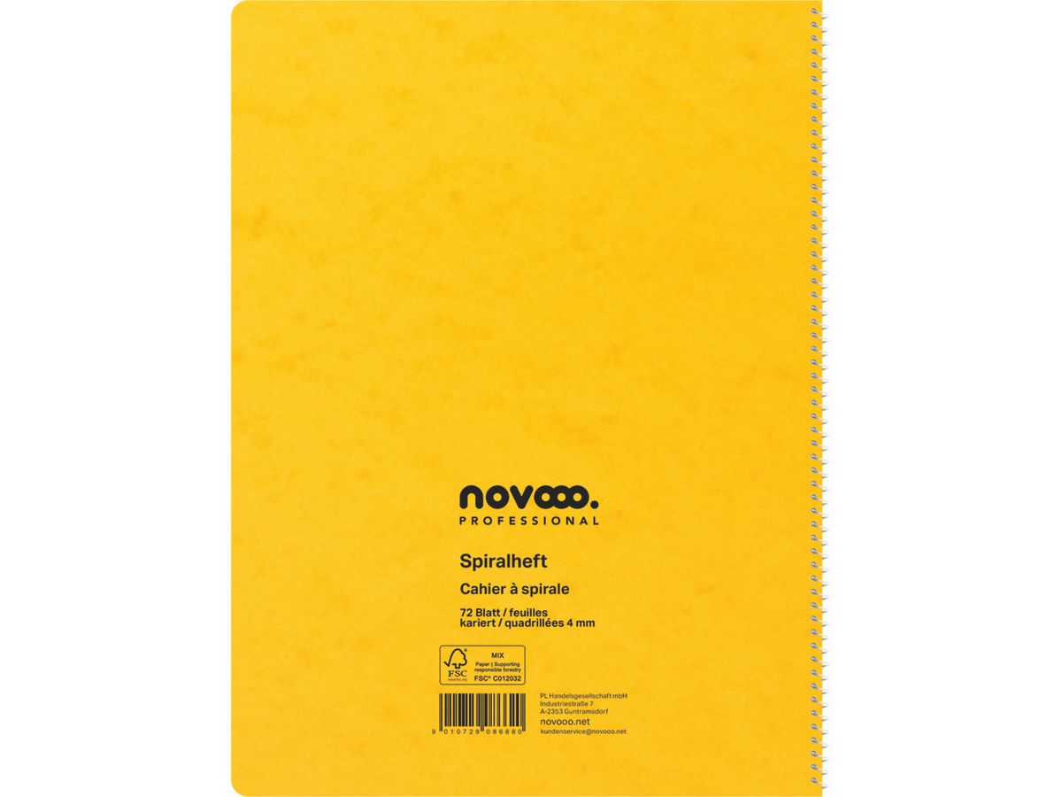 NOVOOO Quaderno spirale A4 729786 scacchi,4mm,80g, ass. 72 fogli (9010729086880)