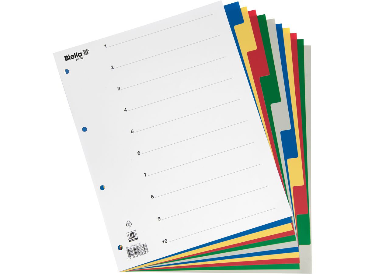 BIELLA Separatori PP A4+ 47901000U colorato 10 pzi. (7611365288847)