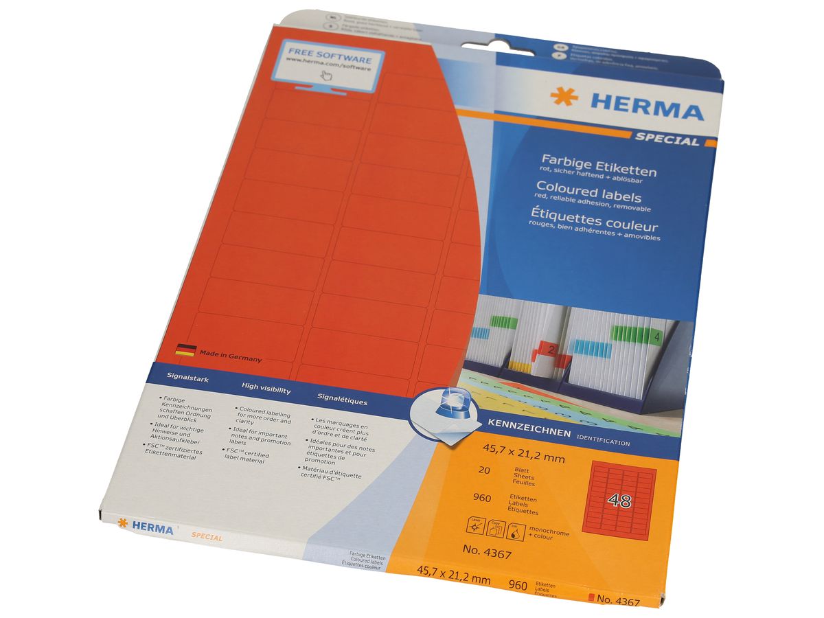 HERMA Etiquettes 45.7x 21.2mm 4367 rouge 960 pcs., 20 flls. (4008705043670)