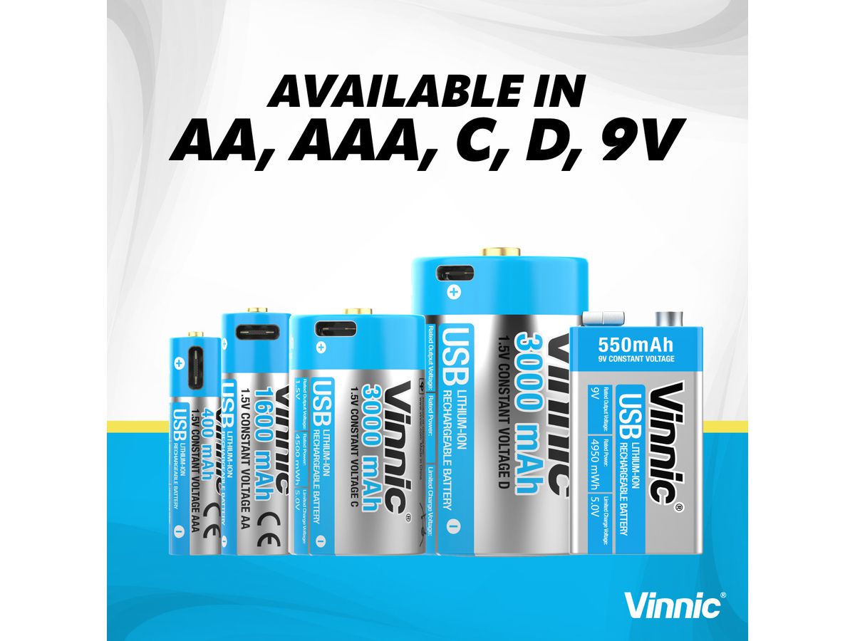 VINNIC USB Rech. Batt. 9V Type-C VPRB-UC9V-1PC 550mAh,Case,1pcs. (4898338020410)