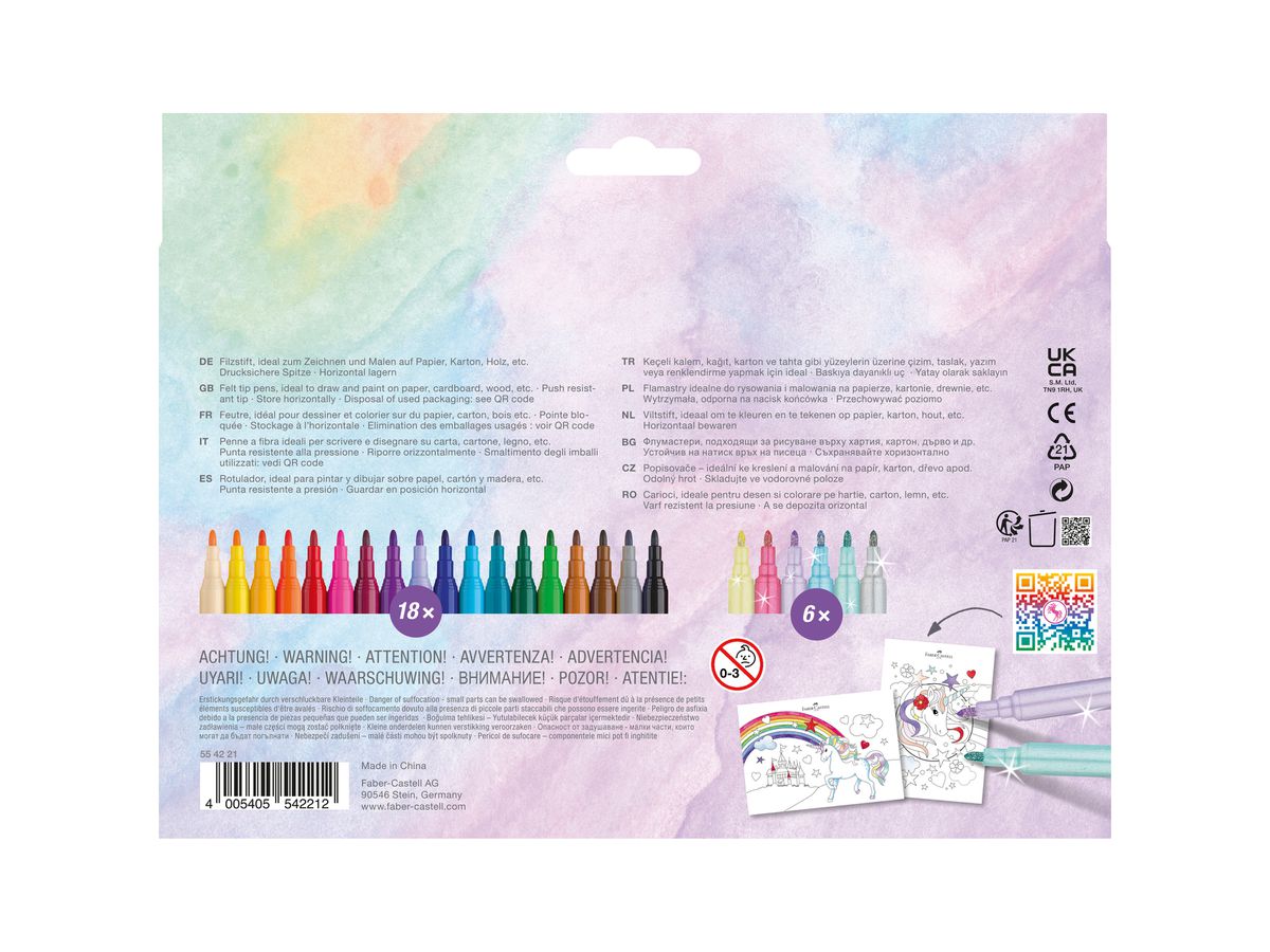 FABER-CASTELL Filzstifte Einhorn 554221 inkl. Sticker 24 Stück (4005405542212)