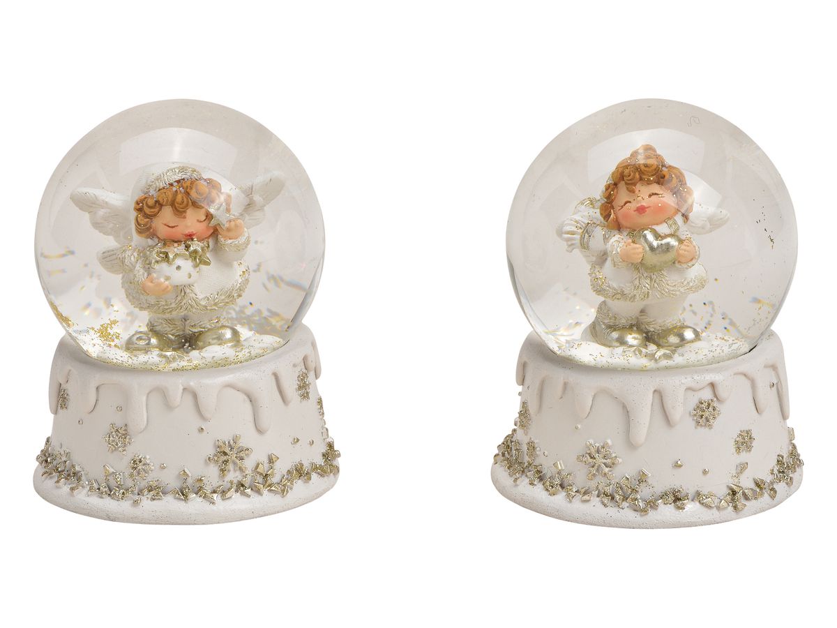 ROOST Schneekugel Engel 10030180 Poly, Glas, weiss 7x9x7cm (4007698312947)