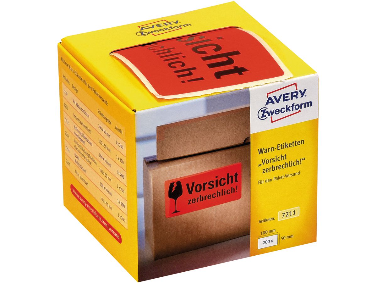 AVERY ZWECKFORM Warnetiketten 100x50mm 7211 neonrot 200 Stück (4004182172117)
