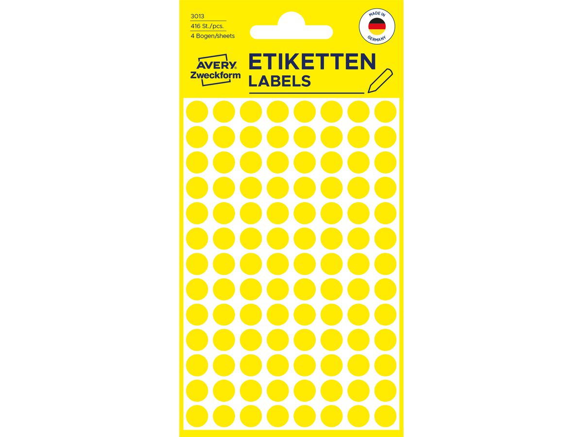 AVERY ZWECKFORM Markierungspunkte 8mm 3013 gelb 416 Stück (4004182030134)