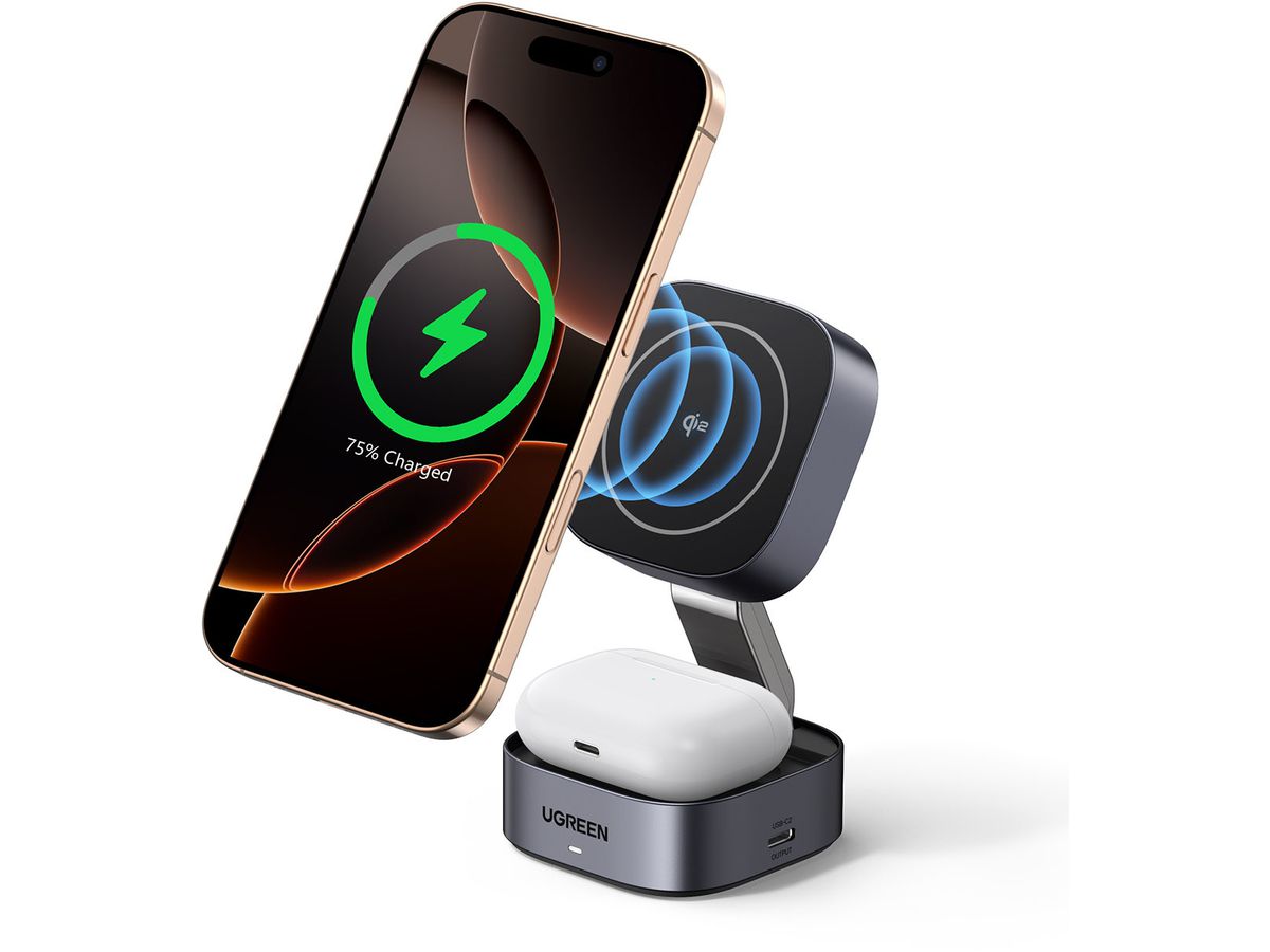 UGREEN Magnetic Wireless Charger 35316 2in1,20W,Qi2, iPhone,AirPods (6941876233168)
