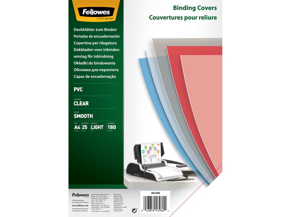FELLOWES Deckblatt für Bindesysteme A4 5380001 transparent, 180my 25 Stück (0043859539604)