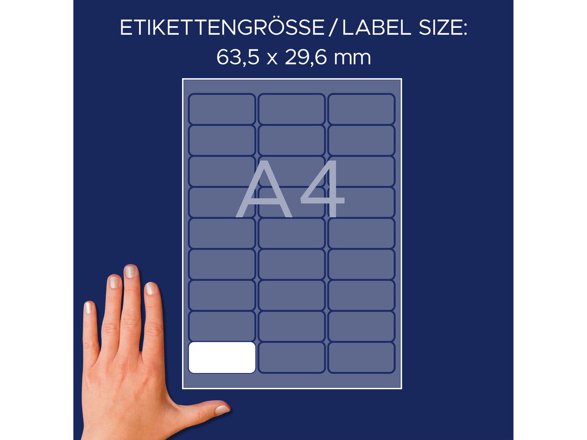 AVERY ZWECKFORM Namensetiketten 63.5x29.6mm L4784-20 Laser, weiss 20Bl./27Stk. (4004182047842)