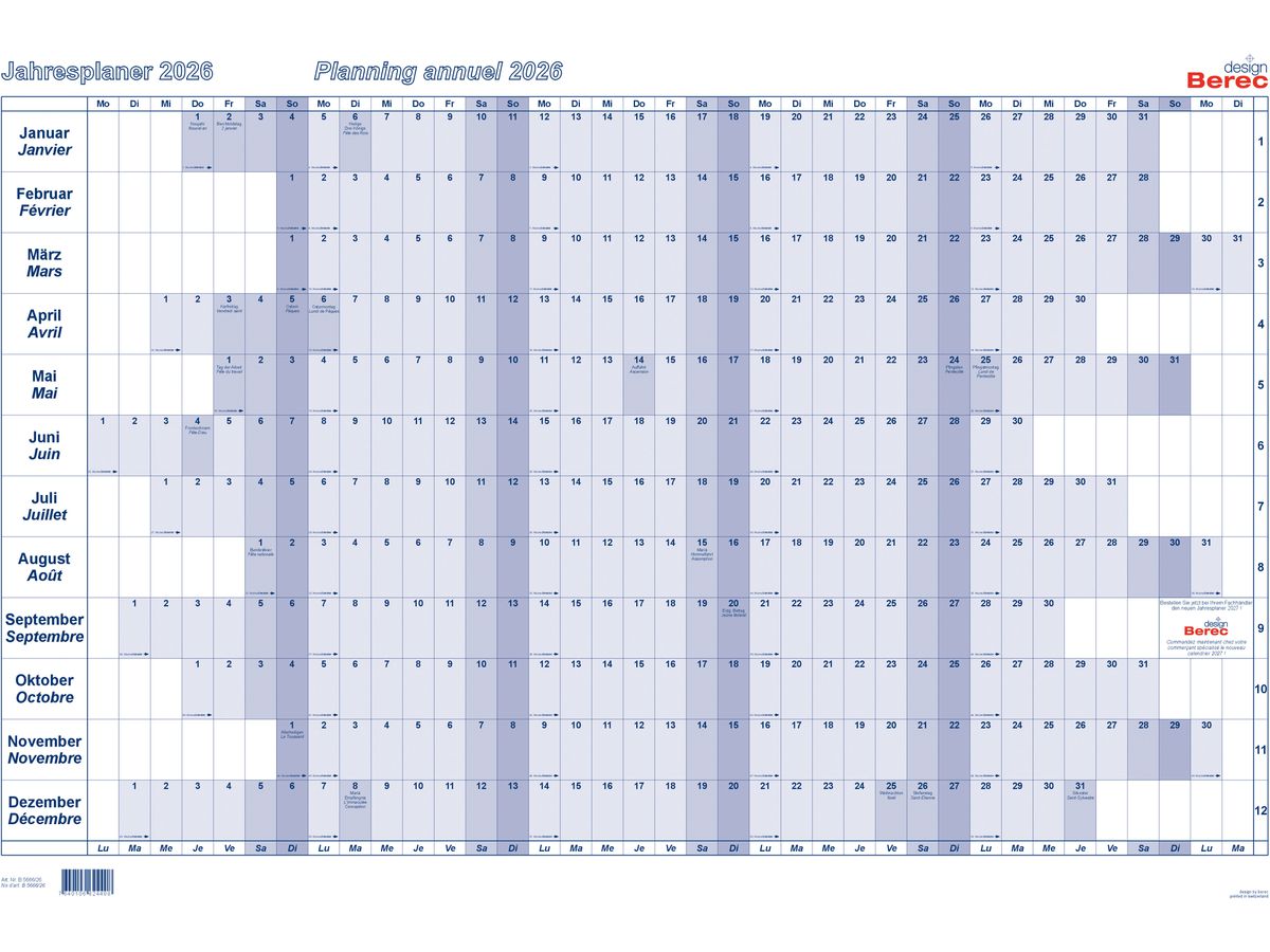 BEREC Jahresplan quer 2026 B 5666/26 1A/1P blu 60x90cm (7640106624408)