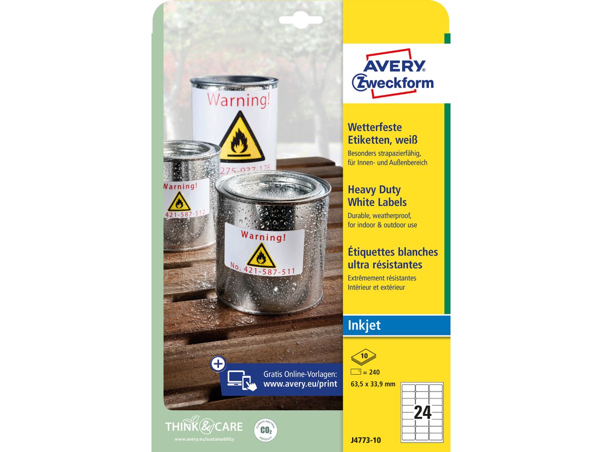 AVERY ZWECKFORM Etichette 63,5×33,9mm J4773-10 240 pezzi (4004182247730)