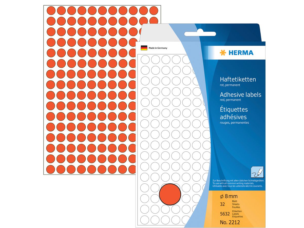 HERMA Etichette rontondo 8mm 2212 rosso 5632 pezzi (4008705022125)