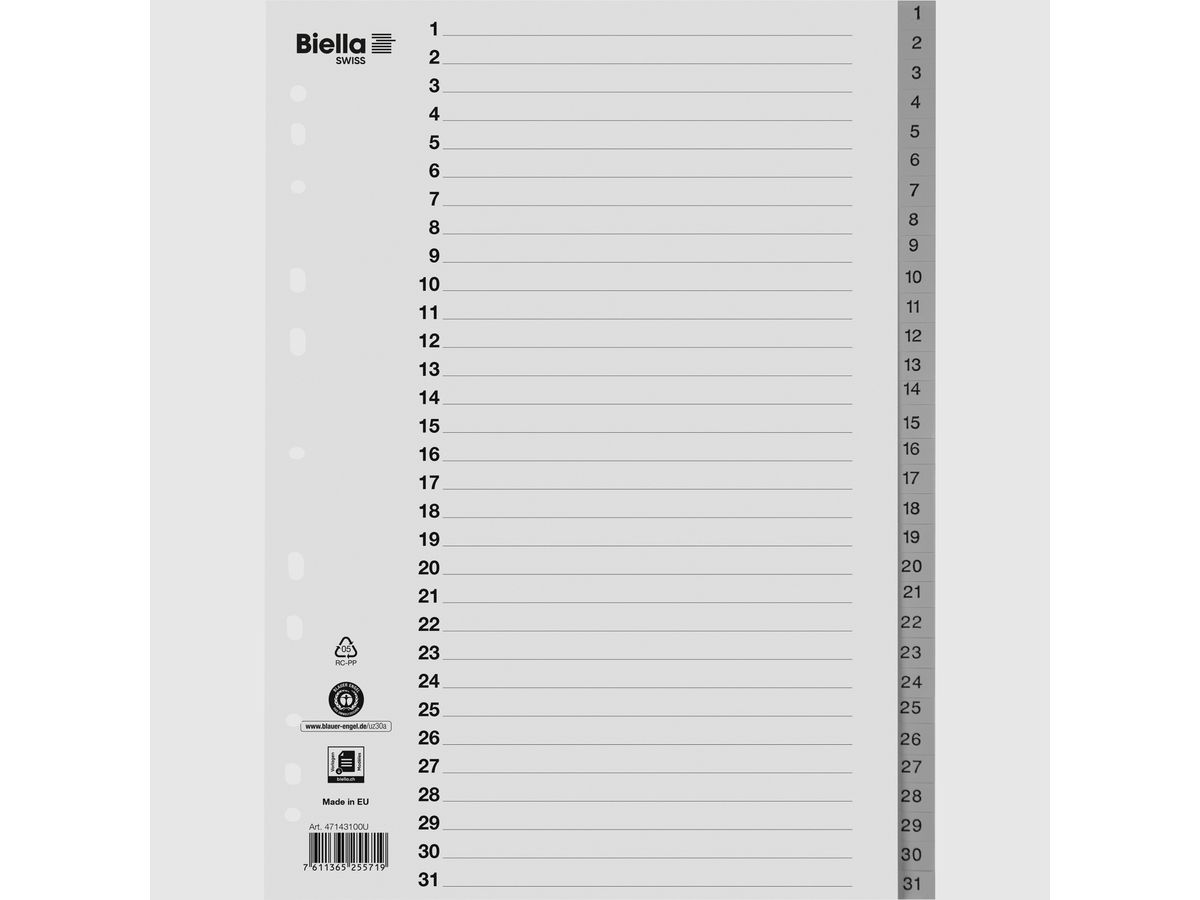 BIELLA Register PP A4 47143100U grau 1-31 (7611365255719)