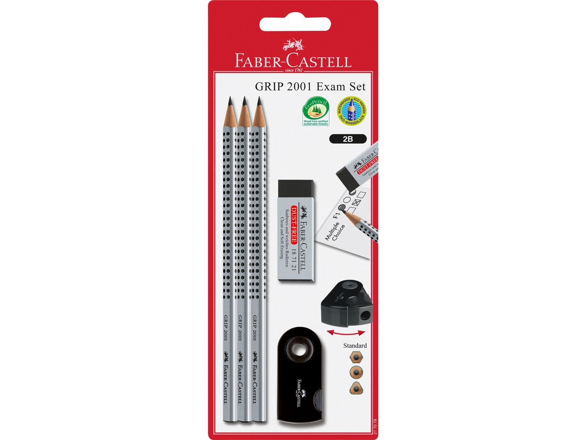 FABER-CASTELL Matita Grip 2001 217079 argento/nero 3 pezzi (4005402170791)