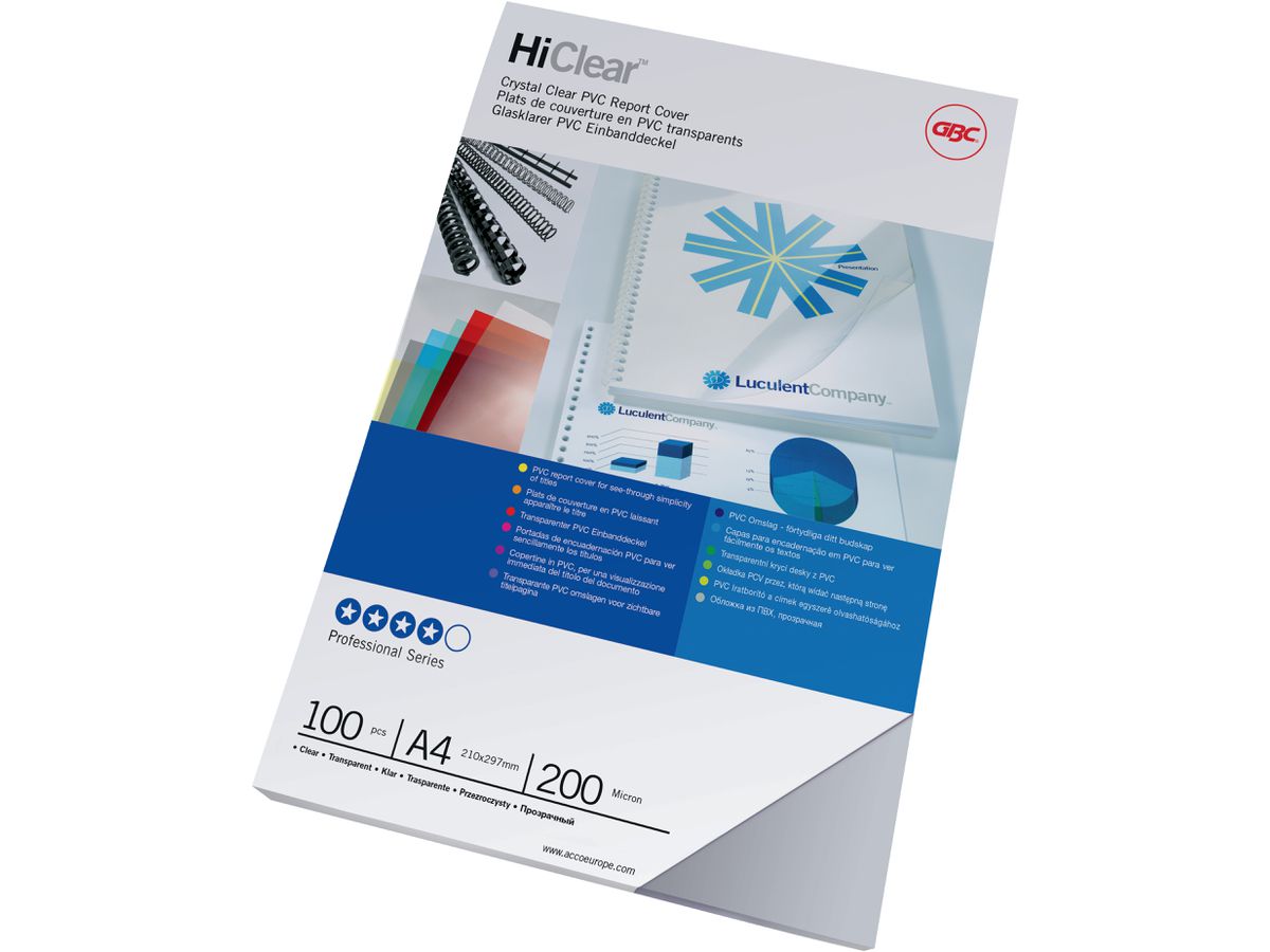 GBC Folie PVC 0,20mm A4 CE012080E Hiclear 100 Stück (5028252262538)