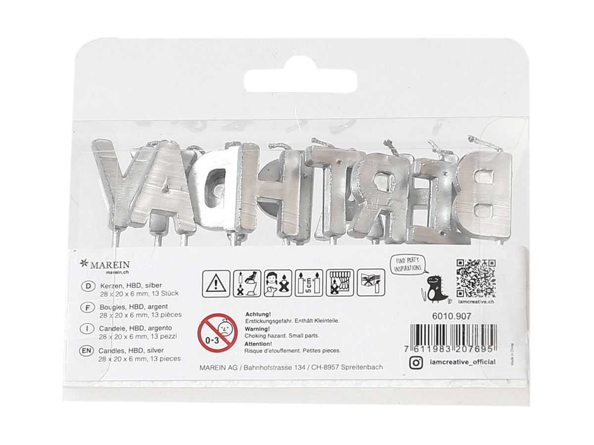 I AM CREATIVE Kerzen, Happy Birthday 6010.907 silber (7611983207695)