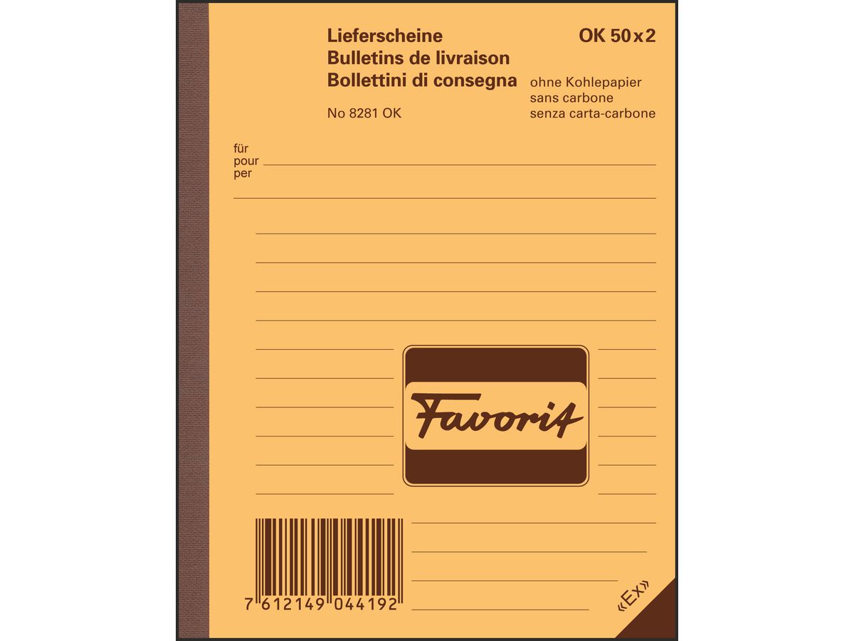 FAVORIT Lieferscheine D/F/I A6 8281OK rot/weiss 50x2 Blatt (7612149044192)