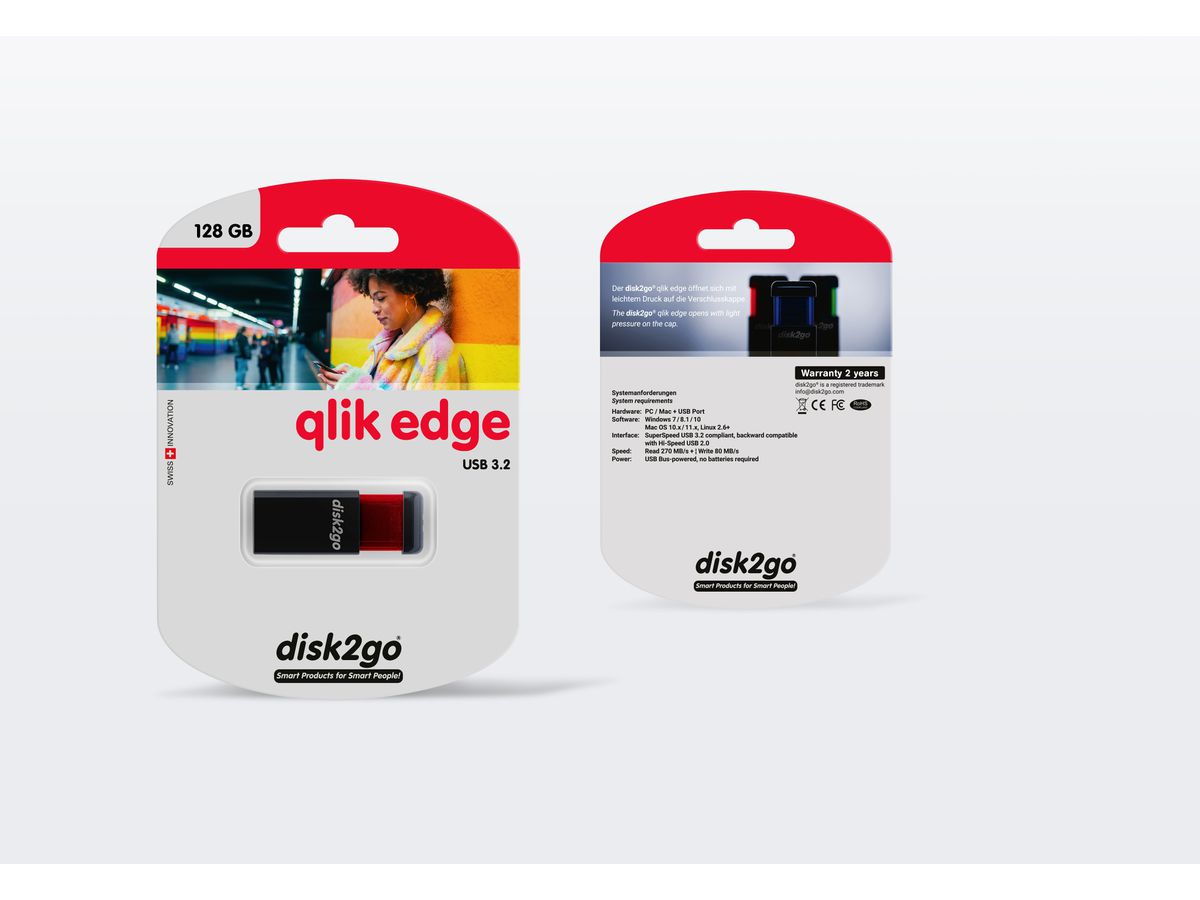DISK2GO USB-Stick qlik edge 128GB 30006726 USB 3.1 red (7640111167372)