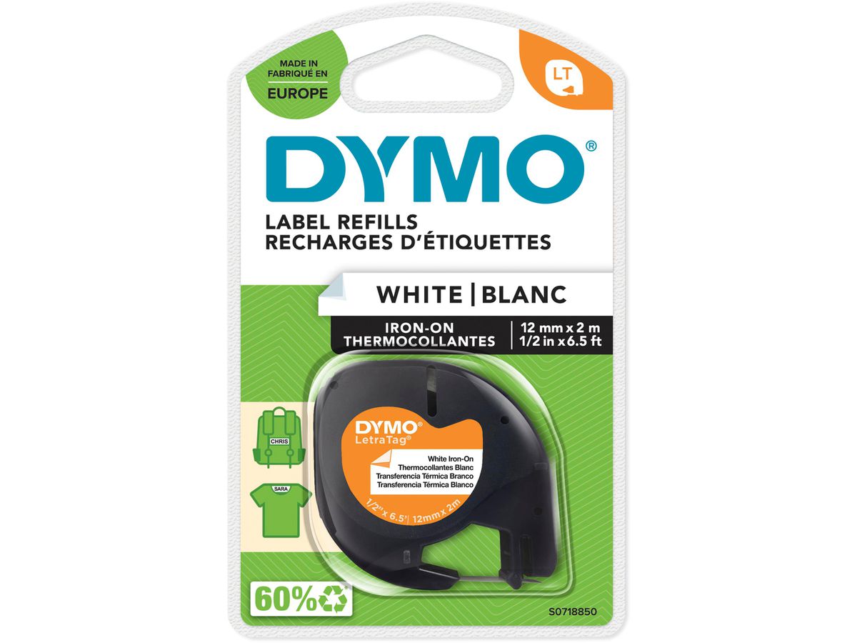 DYMO Schriftband LetraTag 12mmx2m S0718850 weiss, bügelbar (5411313187695)