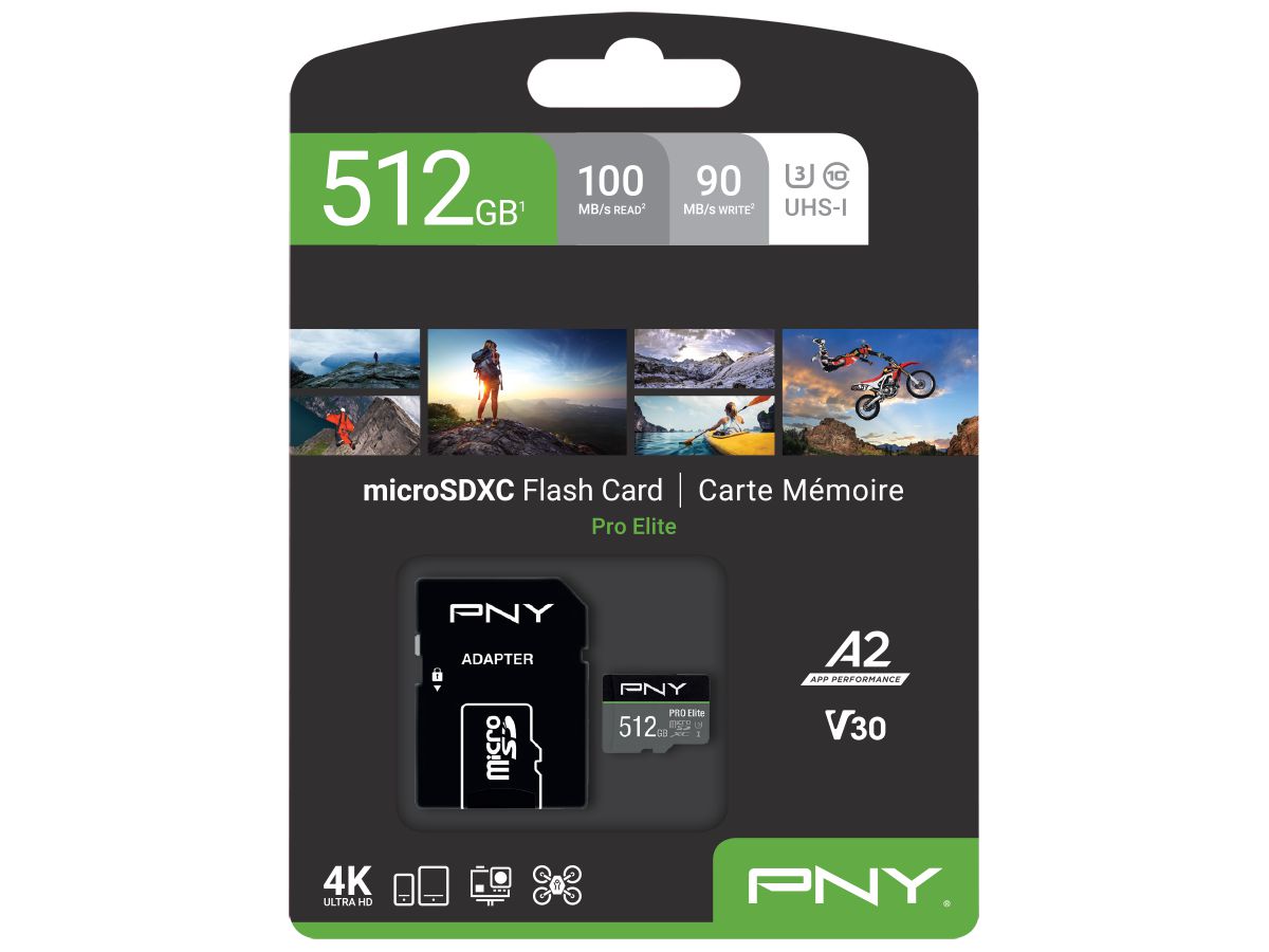 PNY micro-SDXC Pro Elite 512GB P-SDUX512U3100PRO-GE UHS-I U3 A2 & adapter (0751492623580)