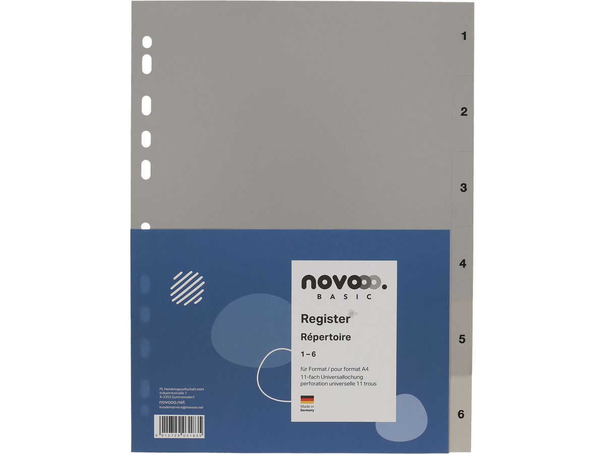 NOVOOO Register PP A4 40933 grau 1-6 (9010729031835)