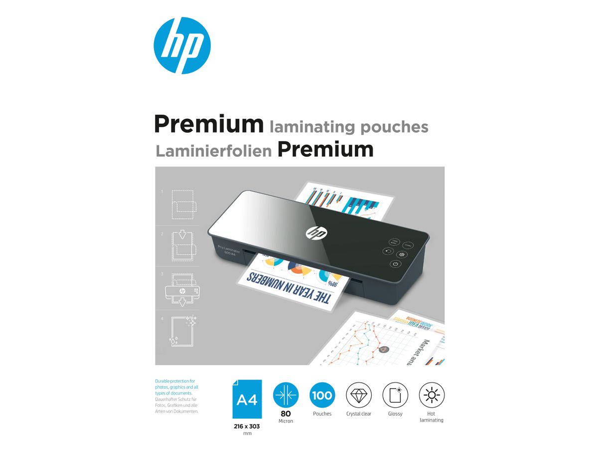 HP Laminiertaschen Premium 9123 A4, 80 Mic (4030152091232)