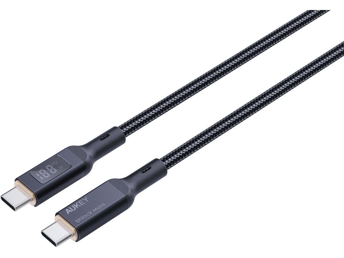 AUKEY Cable USB-C-to-C,LCD Display CB-MCC101 1.0m,Nylon Braided,100W,Bl. (0689323785292)
