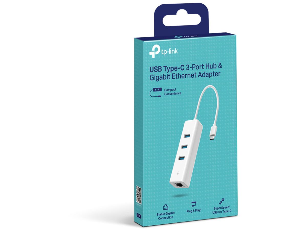TP-LINK USB-C to GBE Network Adapter UE330C with 3-Port USB-A Hub (8885020622263)