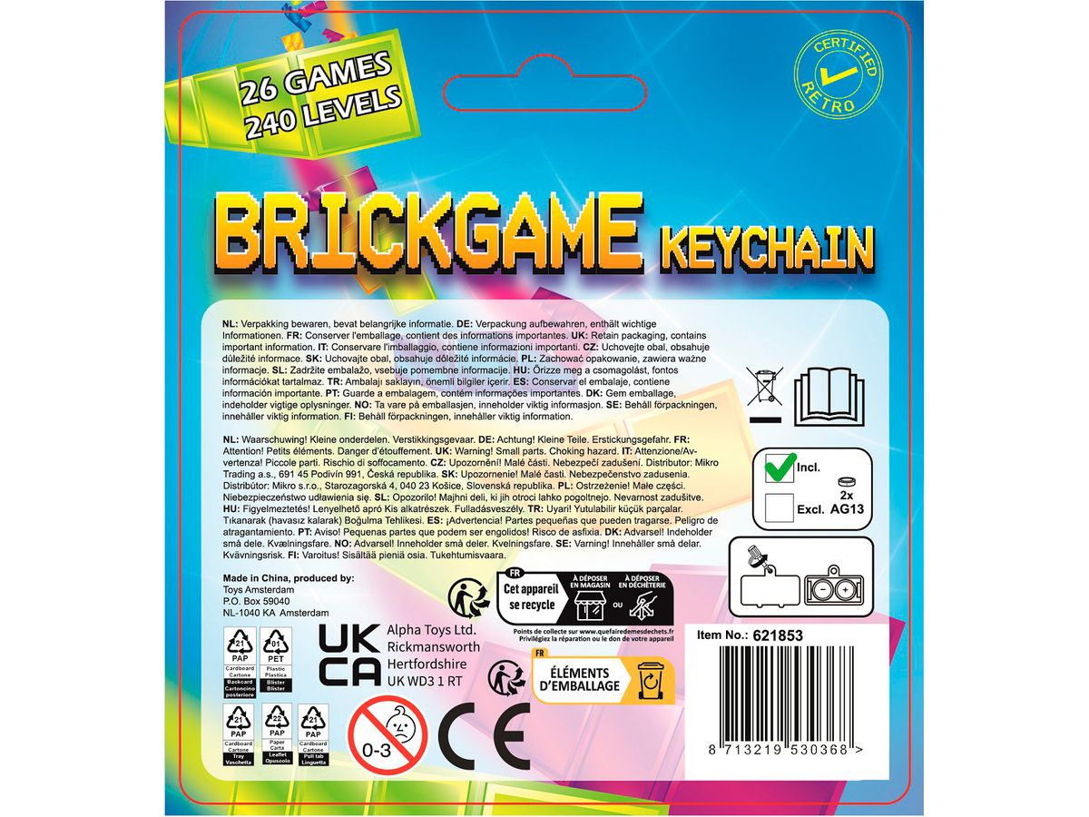 ROOST Schlüsselanhänger 6cm 621853 Brickgame Controller, ass. (8713219530368)