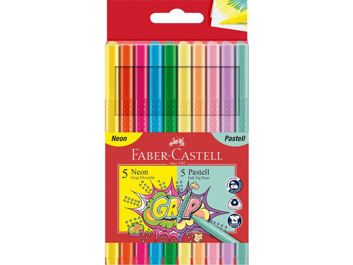 FABER-CASTELL Grip Colours 155312 10 Faren, Neon und Pastell (4005401553120)