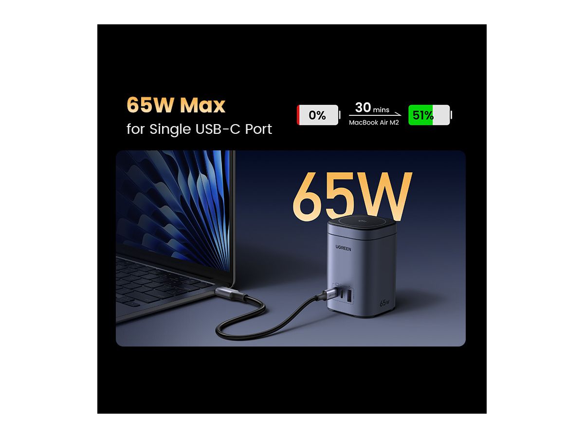 UGREEN Desktopcharger 2-in-1, 65W 55321 Wireless,Qi2,GaN (6941876253210)