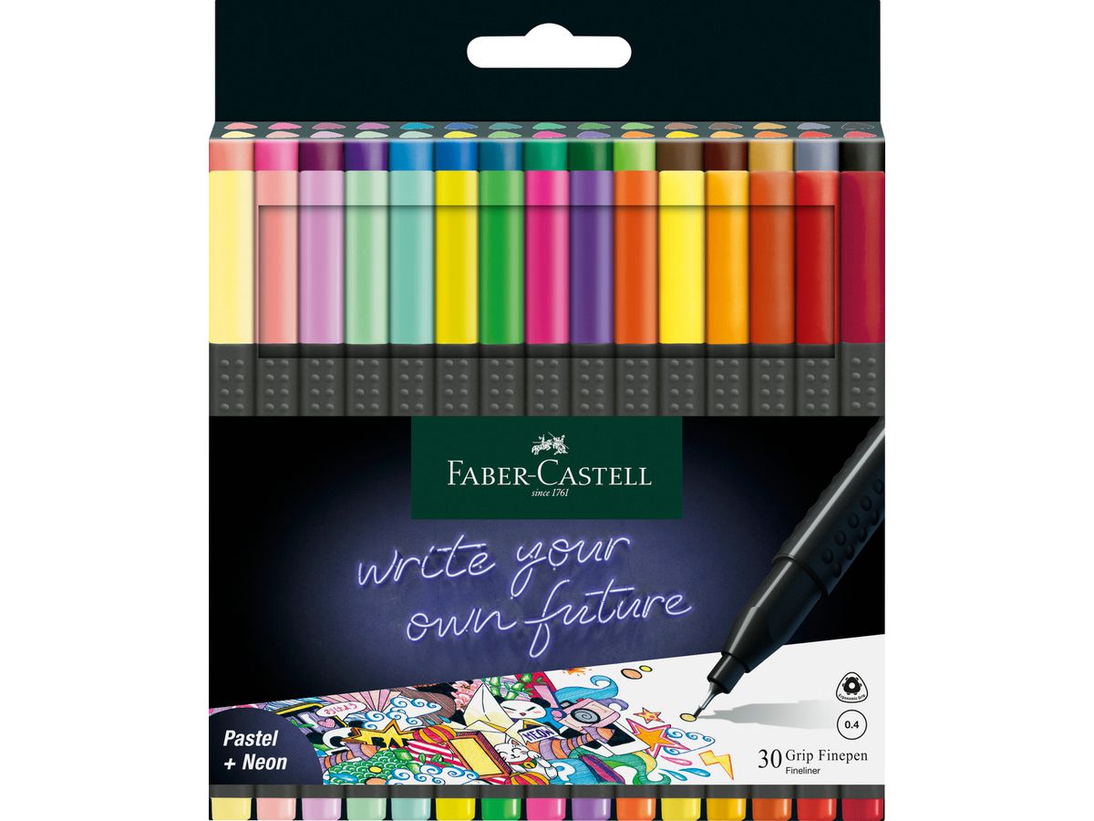 FABER-CASTELL Finepen Grip 0.4mm 151630 30 colori, astuccio (4005401516309)