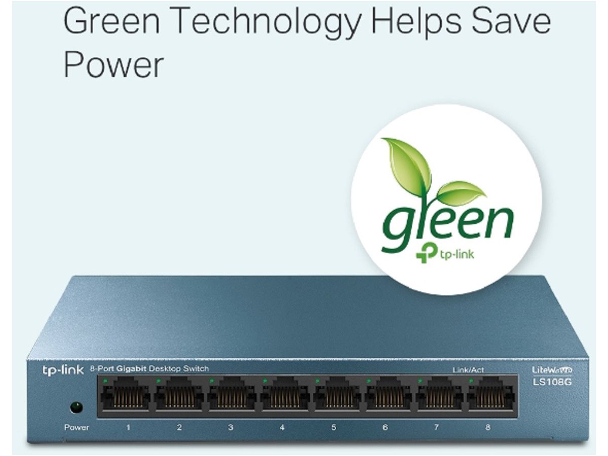 TP-LINK LiteWave 8-Port Switch LS108G 8GB RJ45 Ports, Steel Case (6935364085452)