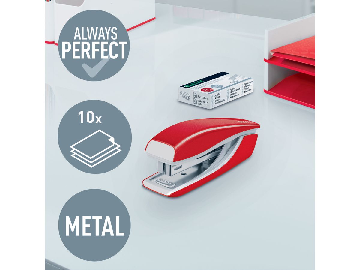 LEITZ Agrafeuse NeXXt WOW 5528 5528-10-26 rouge 10 feuilles (4002432135486)