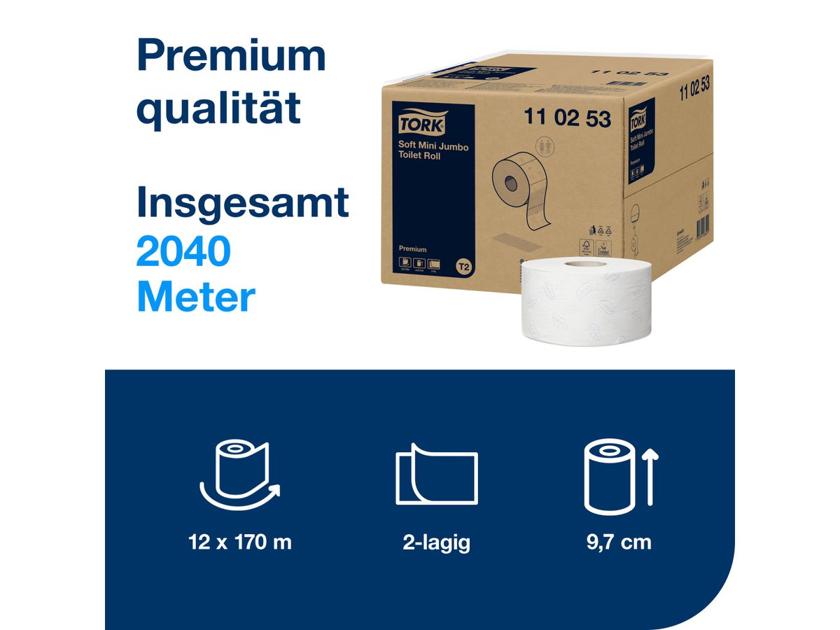 TORK Mini Jumbo Toilettenpapier T2 110253 weiss 12 Rollen à 170m (7310791268484)