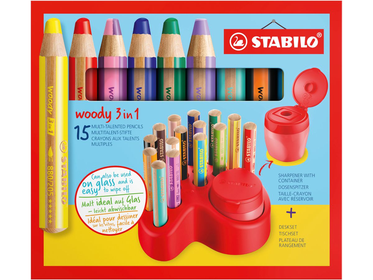 STABILO Farbstifte Woody 3 in 1 8802-15-01 Tischset, 15-teilig ass. (4006381601160)