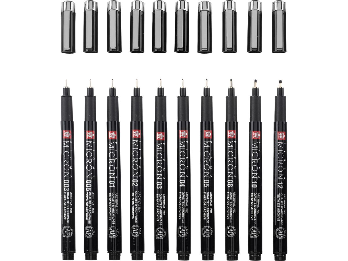SAKURA Pigma Micron Set 0.03-1.2mm POXSDKB10 avec étui à stylos 10 pièces (8712079520700)