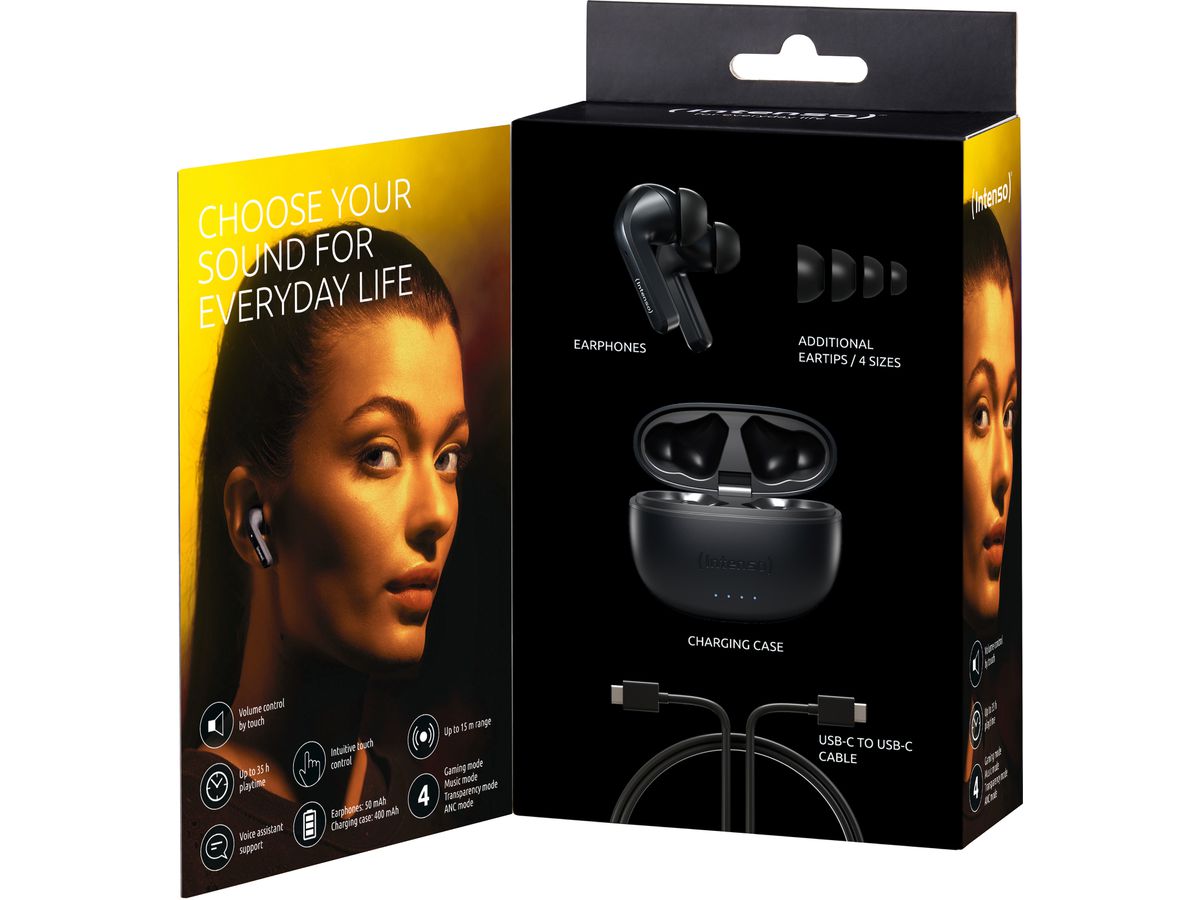 INTENSO Black Buds Wirel. Earphones 3720300 T300A, ANC, black (4034303032990)