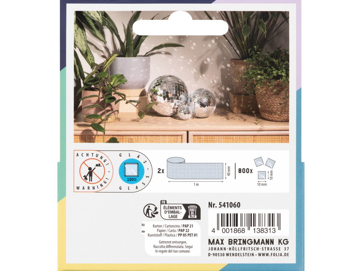 FOLIA Pierres de miroir 10x10mm 541060 2 rouleaux de 4cmx1m (4001868138313)