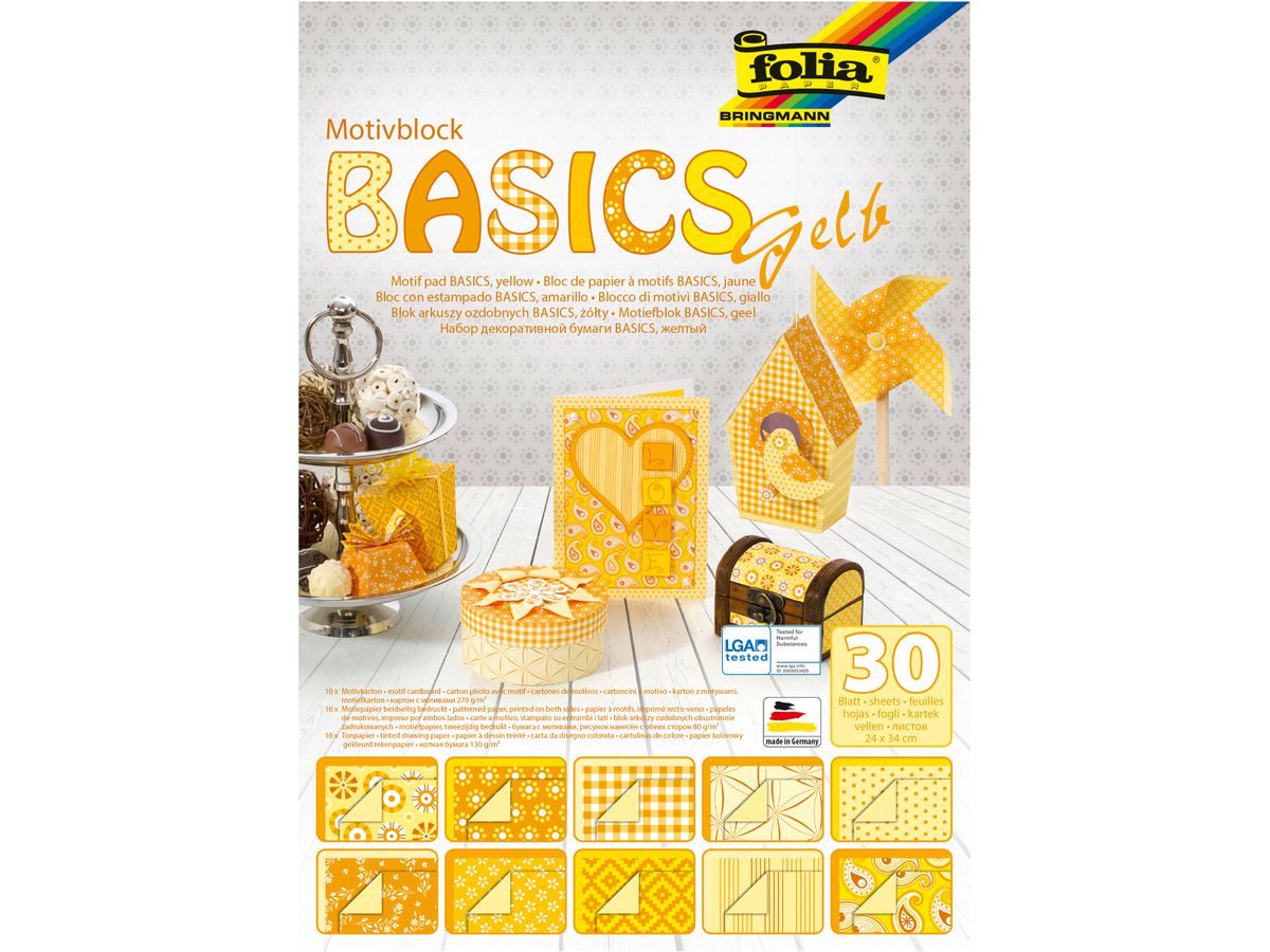 FOLIA Bloc de papier Basic 46149 àmotifs, jaune, 30 pcs. (4001868040005)