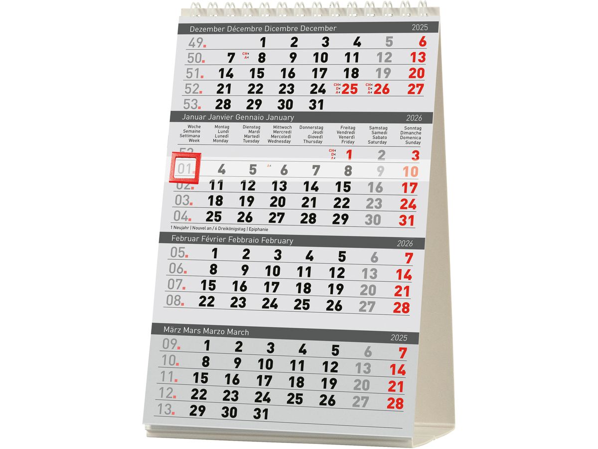 BIELLA Pultkalender Desktop 2026 887040000026U 4M/1S Delta weiss ML 12.5x20cm (7611365527700)