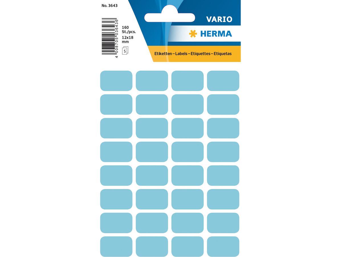 HERMA Etiquettes 12×18mm 3643 bleu 160 pcs. (4008705036436)
