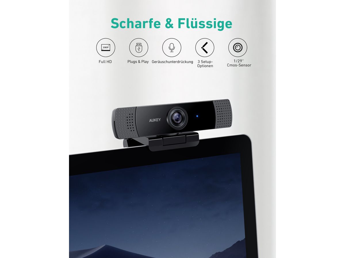 AUKEY Stream Webcam 1080P Dual Mic PC-LM1E black, USB 2.0 (0631390543268)