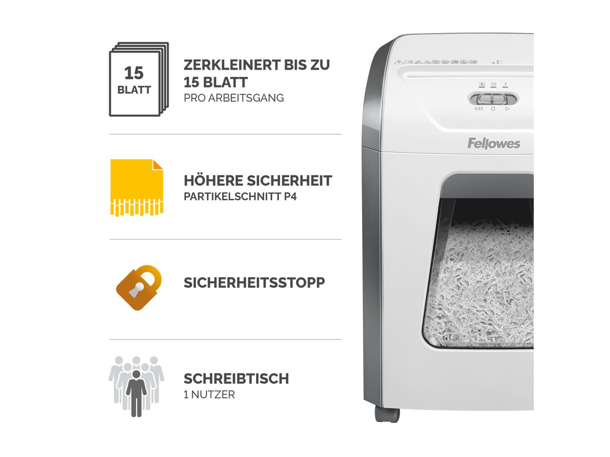FELLOWES Aktenvernichter Powershred 15C 100017466 weiss, P-4, 19lt (0043859797141)