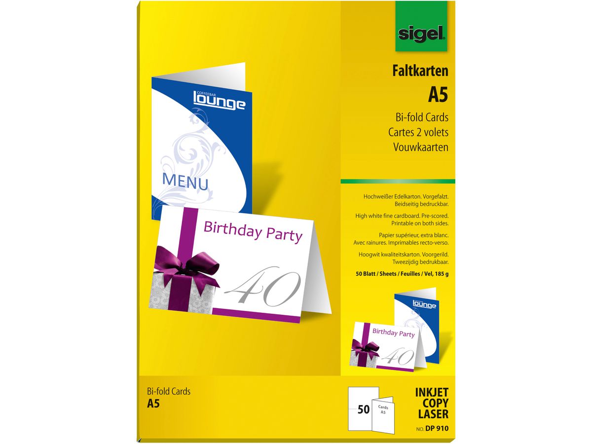 SIGEL Cartoline A5 DP910 bianco, 185g 50 pezzi (4004360930850)