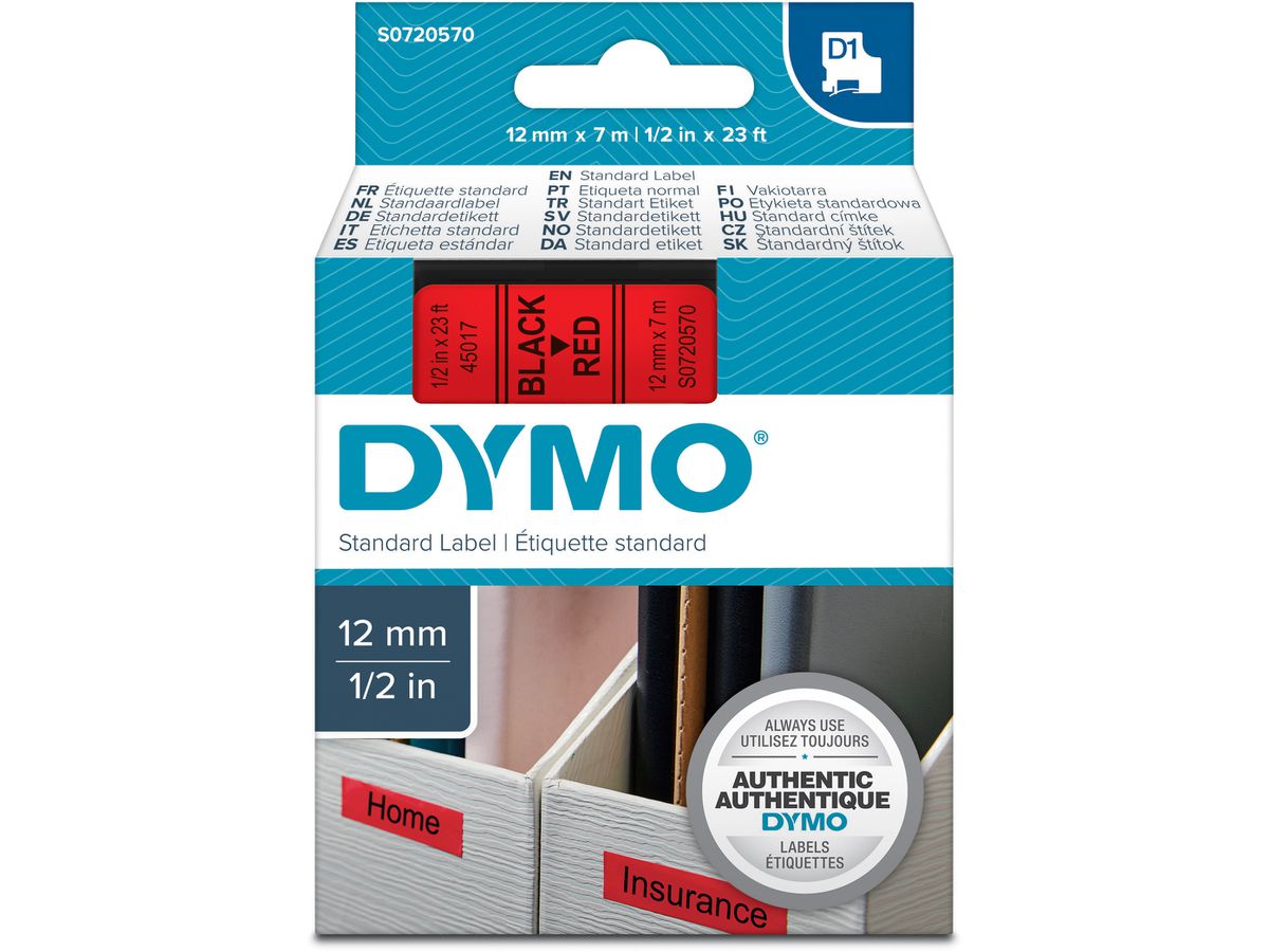 DYMO Nastro D1 nero/rosso S0720570 12mm/7m (5411313450171)