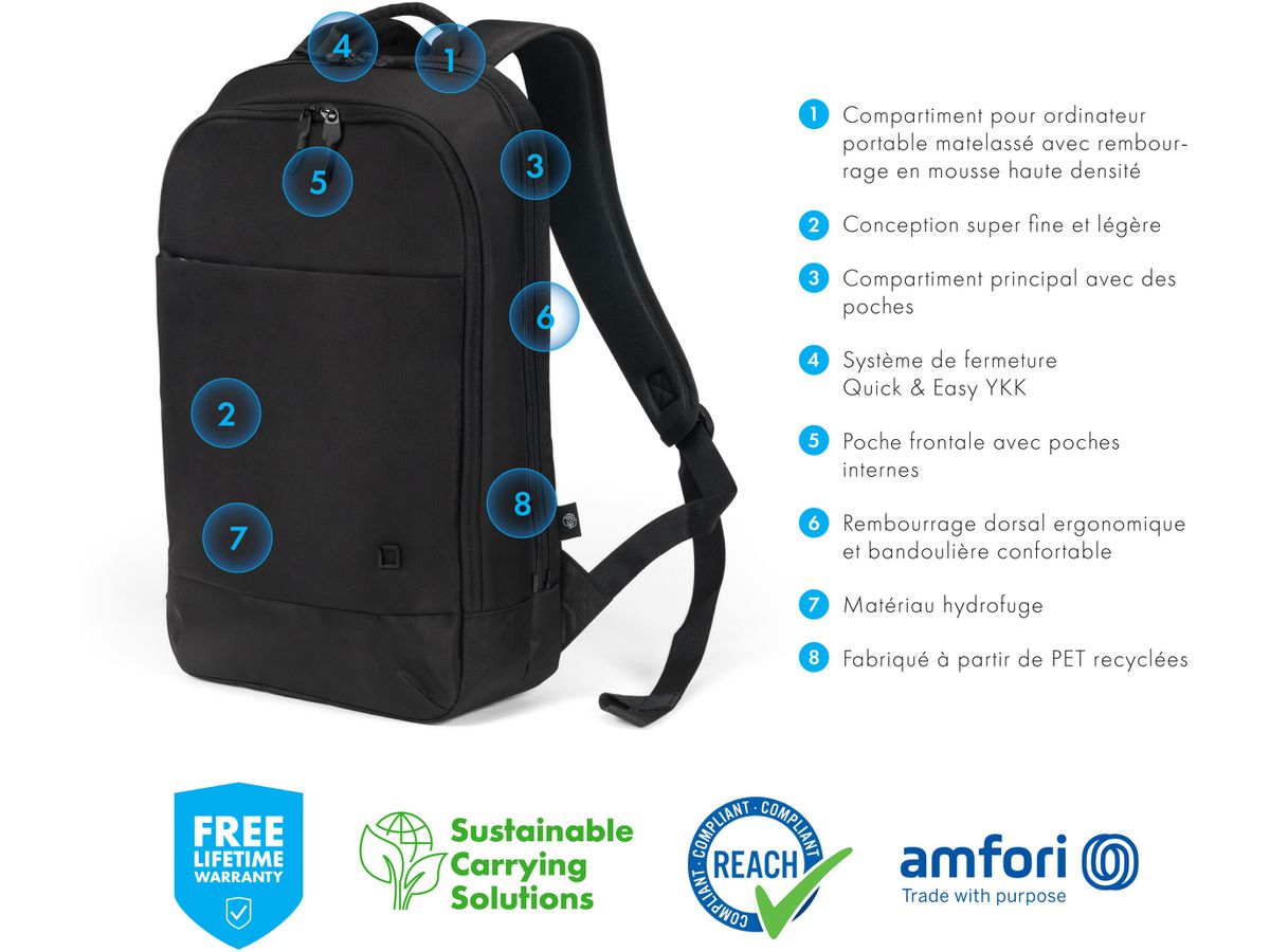 DICOTA Eco Backpack Slim MOTION D32015-RPET 13-14.1 inch Black (7640239420823)