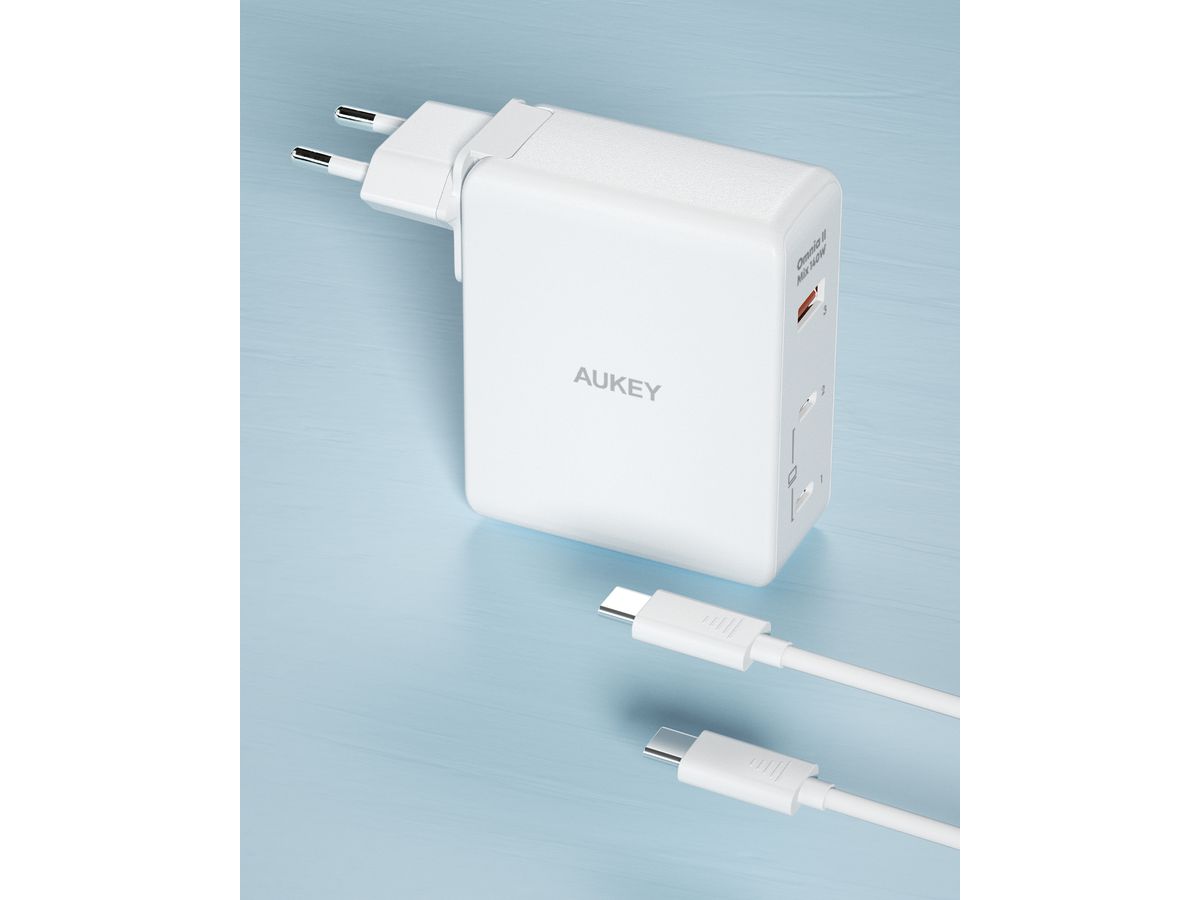 AUKEY OmniaMix II 140W GaN PD PA-B7O WH 3-Port, Wall charger White (0689323785797)