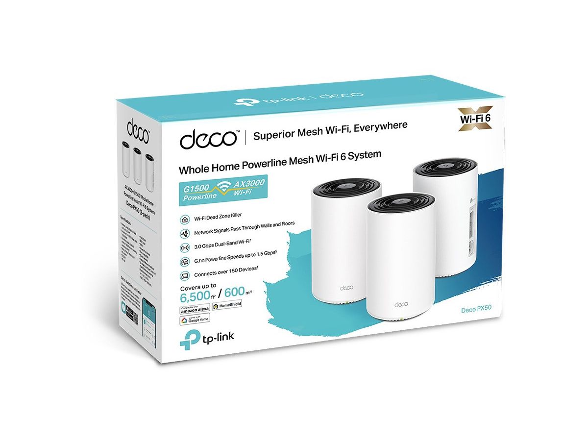TP-LINK AX3000 + G1500 WHM Powerline Deco PX50(3-pack) Wi-Fi 6 System 3-pack (4897098687901)